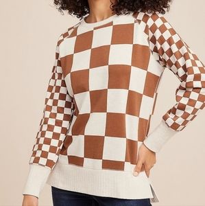 Checkered Top in Cream & Sienna